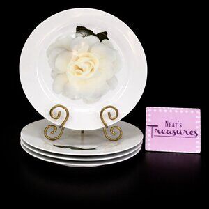 Isaac Mizrahi Target WHITE GARDEN ROSE BLOOM Floral Porcelain Dinner Plate Set 4
